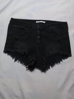 CELEBRITY PINK women DENIM washed black BUTTON-FLY distressed SHORT jean SIZE 17